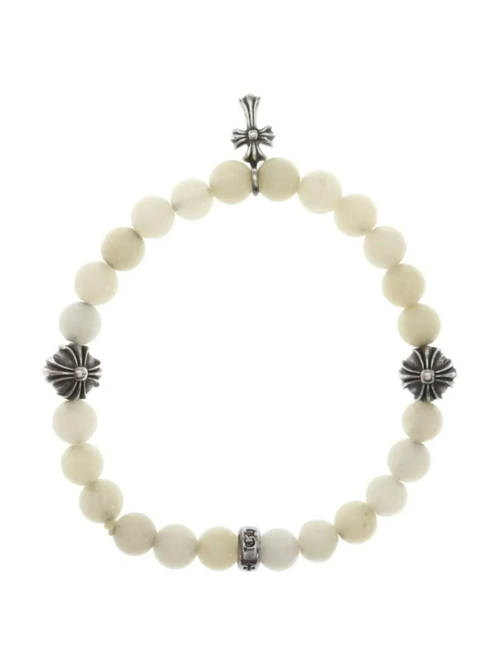 Chrome Hearts 6 Bead Cross Bracelet Silver White